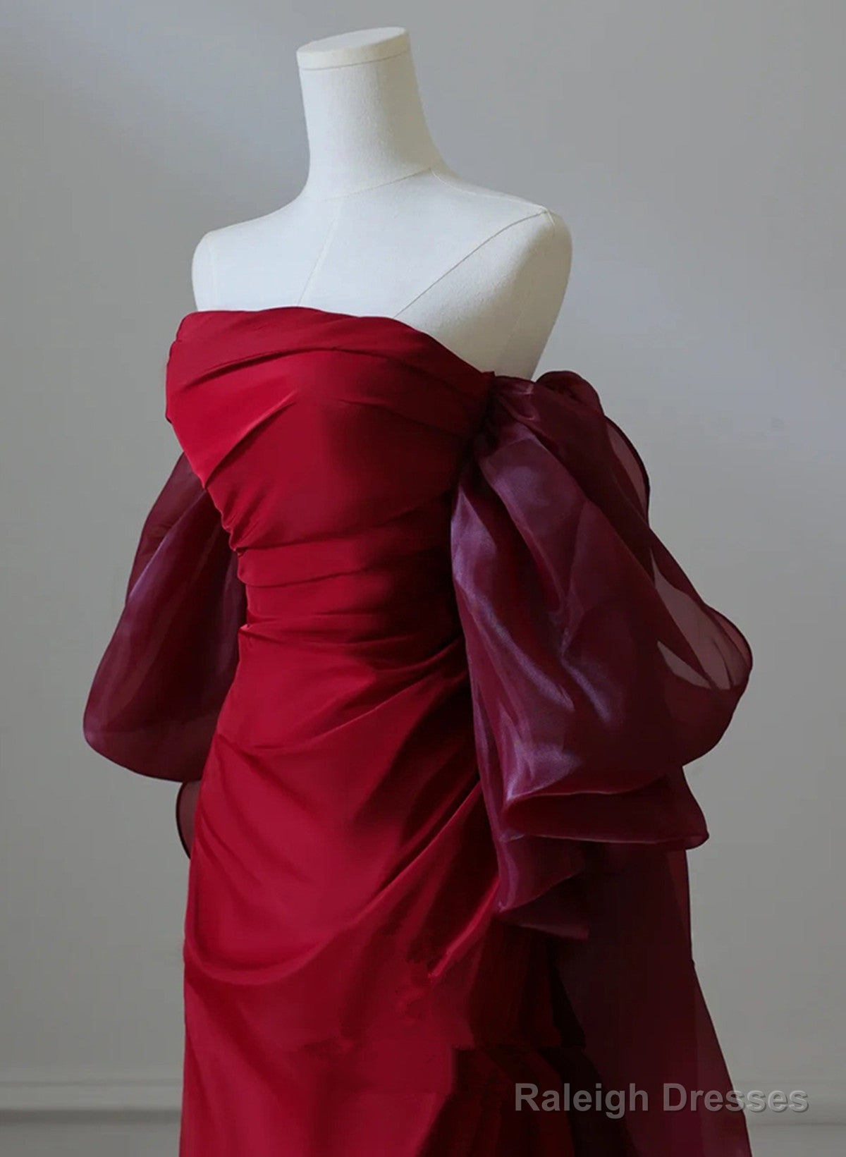 Wine Red Unique Red Scoop Long Prom Dress, Wine Red Long Evening Dress
