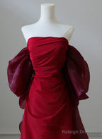 Wine Red Unique Red Scoop Long Prom Dress, Wine Red Long Evening Dress