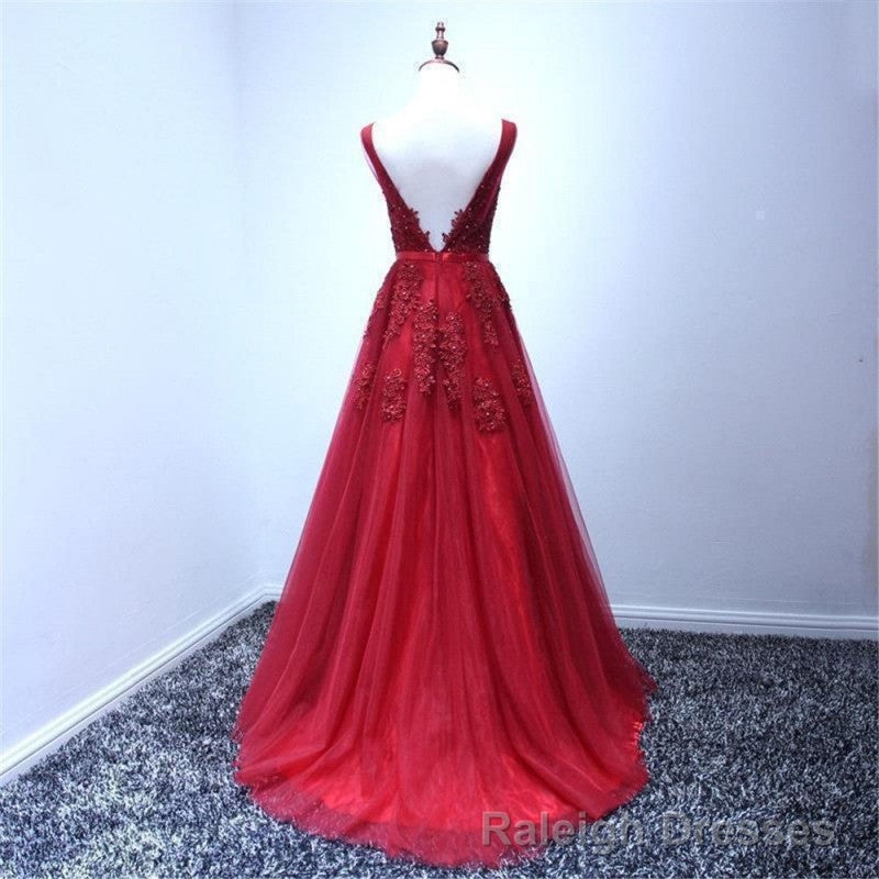 Wine Red V Neckline Tulle Long Prom Dress, Dark Red Floor Length Prom Dress, Bridesmaid Dress