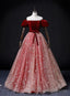Wine Red Velvet and Pink Tulle Off Shoulder Formal Dress, Pink Sweet 16 Dresses