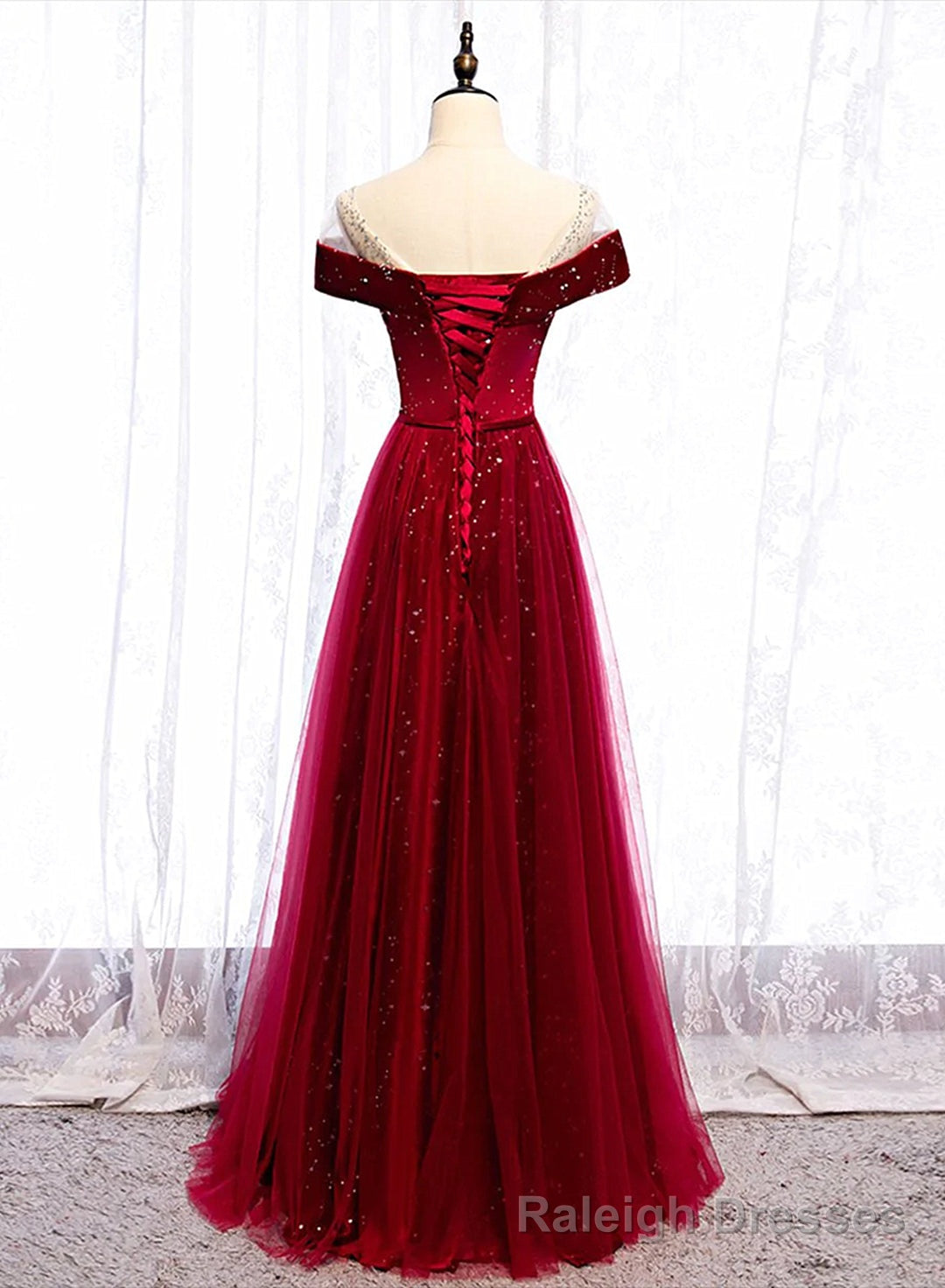Wine Red Velvet and Tulle Long Prom Dress, A Line Wine Red Floor Length Prom Dress Secondary image