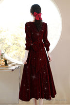 Wine Red Velvet Elegant Tea Length Bridesmaid Dresses Wine Red Homecoming Dresses