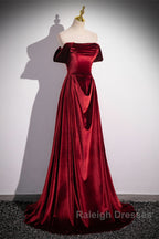 Wine Red Velvet Floor Length Long Formal Dress, A-Line Velvet Bridesmaid Dress