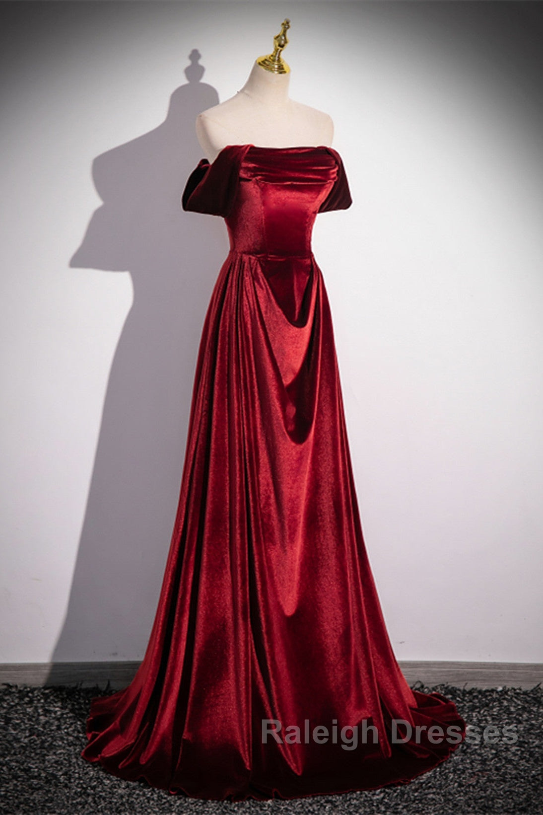 Wine Red Velvet Floor Length Long Prom Dresses A-Line Velvet Bridesmaid Dresses