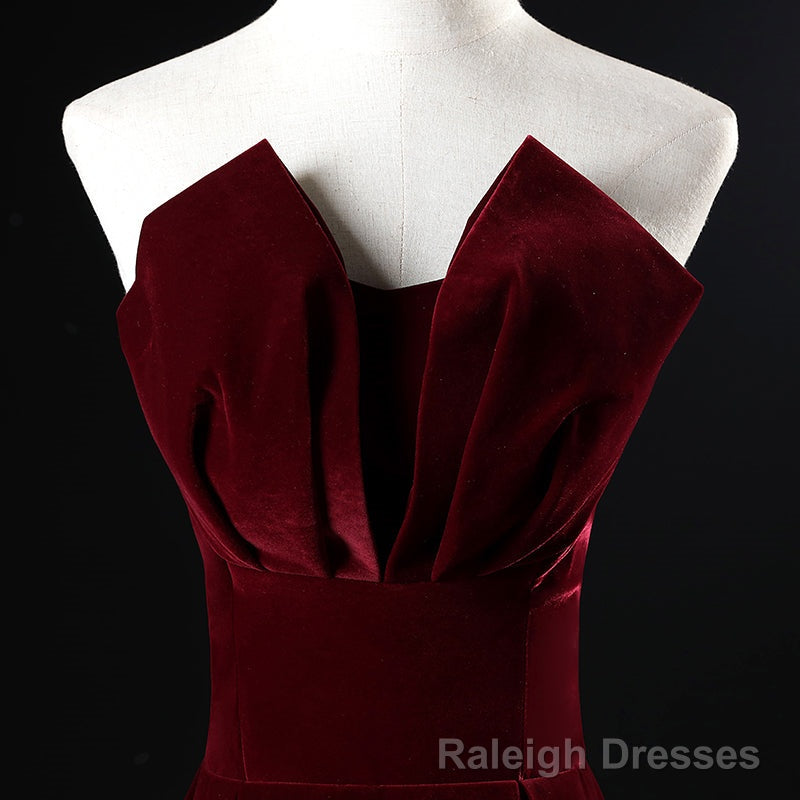 Wine Red Velvet Floor Length Long Prom Dress, Dark Red Prom Dress
