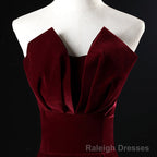Wine Red Velvet Floor Length Long Prom Dress, Dark Red Party Dress