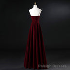 Wine Red Velvet Floor Length Long Prom Dress, Dark Red Party Dress