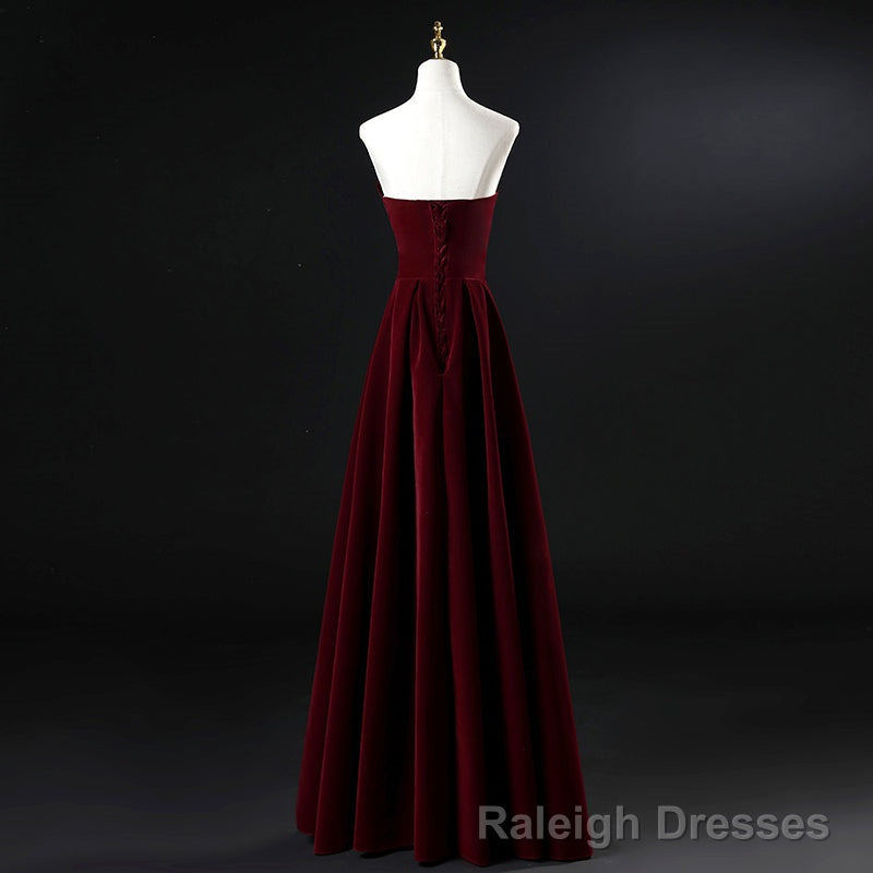 Wine Red Velvet Floor Length Long Prom Dress, Dark Red Party Dress