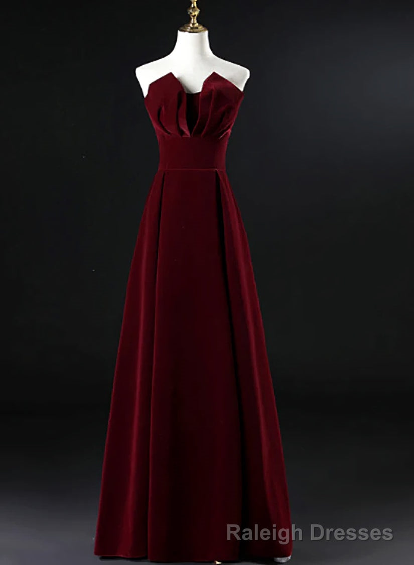 Wine Red Velvet Floor Length Long Prom Dress, Dark Red Party Dress Secondary image