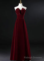 Wine Red Velvet Floor Length Long Prom Dress, Dark Red Party Dress