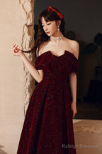 Wine Red Velvet Floor Length Party Dress, A-Line Formal Dress Wine Red Prom Dress