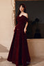 Wine Red Velvet Floor Length Party Dress, A-Line Formal Dress Wine Red Prom Dress