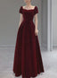 Wine Red Velvet Floor Length Wedding Prom Dresses Short Sleeves Prom Dresses