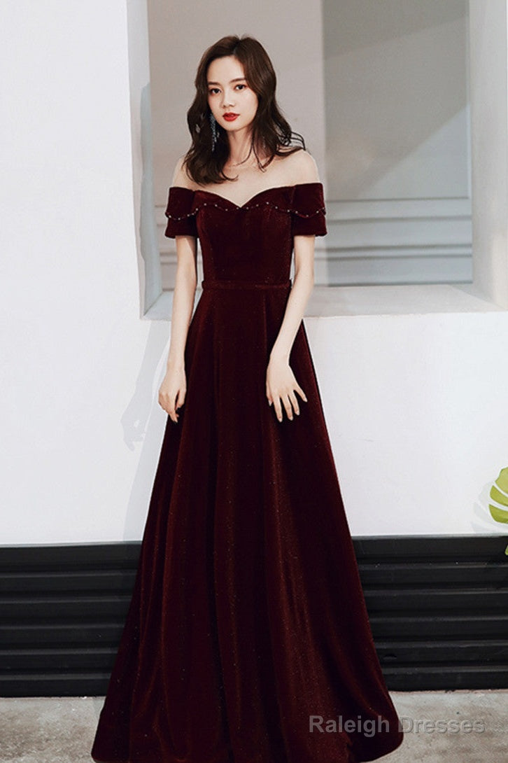 Wine Red Velvet Long A-Line Bridesmaid Dresses Wine Red Prom Dress Main image