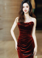 Wine Red Velvet Long Formal Dress Evening Dress, Wine Red Prom Dress