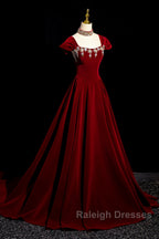 Wine Red Velvet Long Formal Dress With Beadings, Wine Red Prom Dress