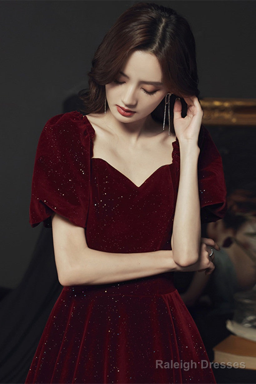 Wine Red Velvet Long Party Dress, Off Shoulder A-Line Long Prom Dress