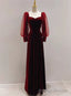 Wine Red Velvet Long Sleeves Floor Length Bridesmaid Dress, Wine Red Long Prom Dress