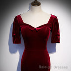 Wine Red Velvet Mermaid Long Evening Party Dresses, Dark Red Velvet Formal Dresses