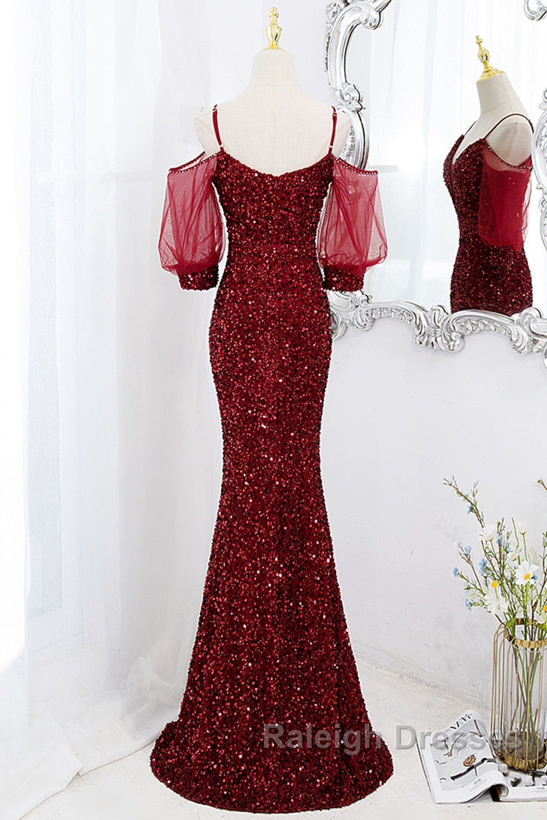 Wine Red Velvet Mermaid Long Party Dress, Wine Red Vekvet Prom Dress