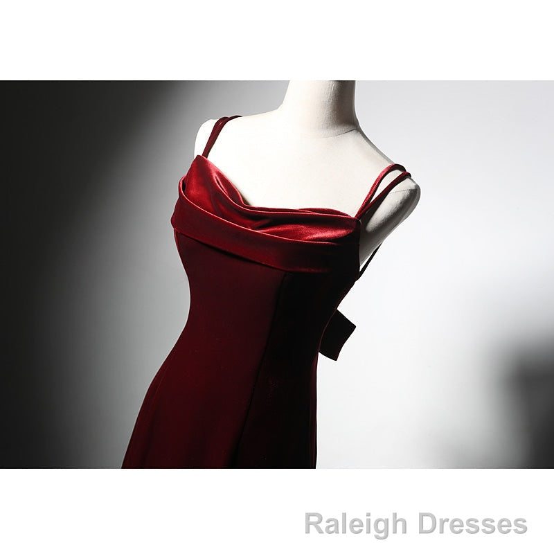 Wine Red Velvet Mermaid Wedding Prom Dresses, Wine Red Formal Dresses