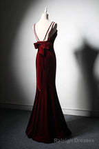 Wine Red Velvet Mermaid Wedding Prom Dresses, Wine Red Formal Dresses