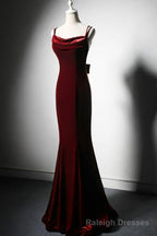 Wine Red Velvet Mermaid Wedding Prom Dresses, Wine Red Formal Dresses