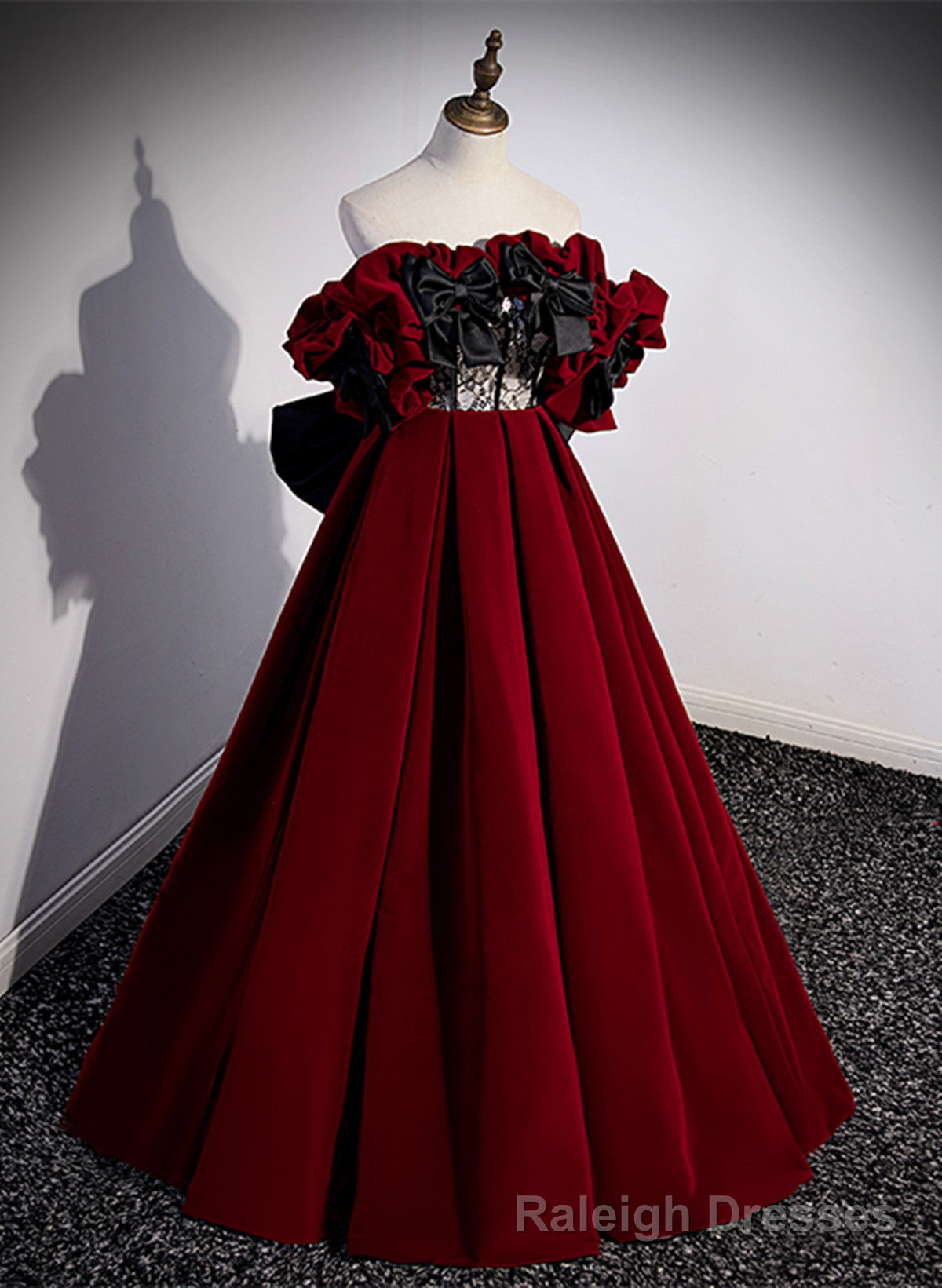 Wine Red Velvet Off Shoulder Prom Dress, A Line Floor Length Prom Dress Main image