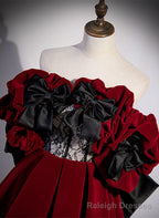 Wine Red Velvet Off Shoulder Prom Dress, A Line Floor Length Prom Dress