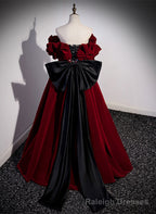 Wine Red Velvet Off Shoulder Prom Dress, A Line Floor Length Prom Dress