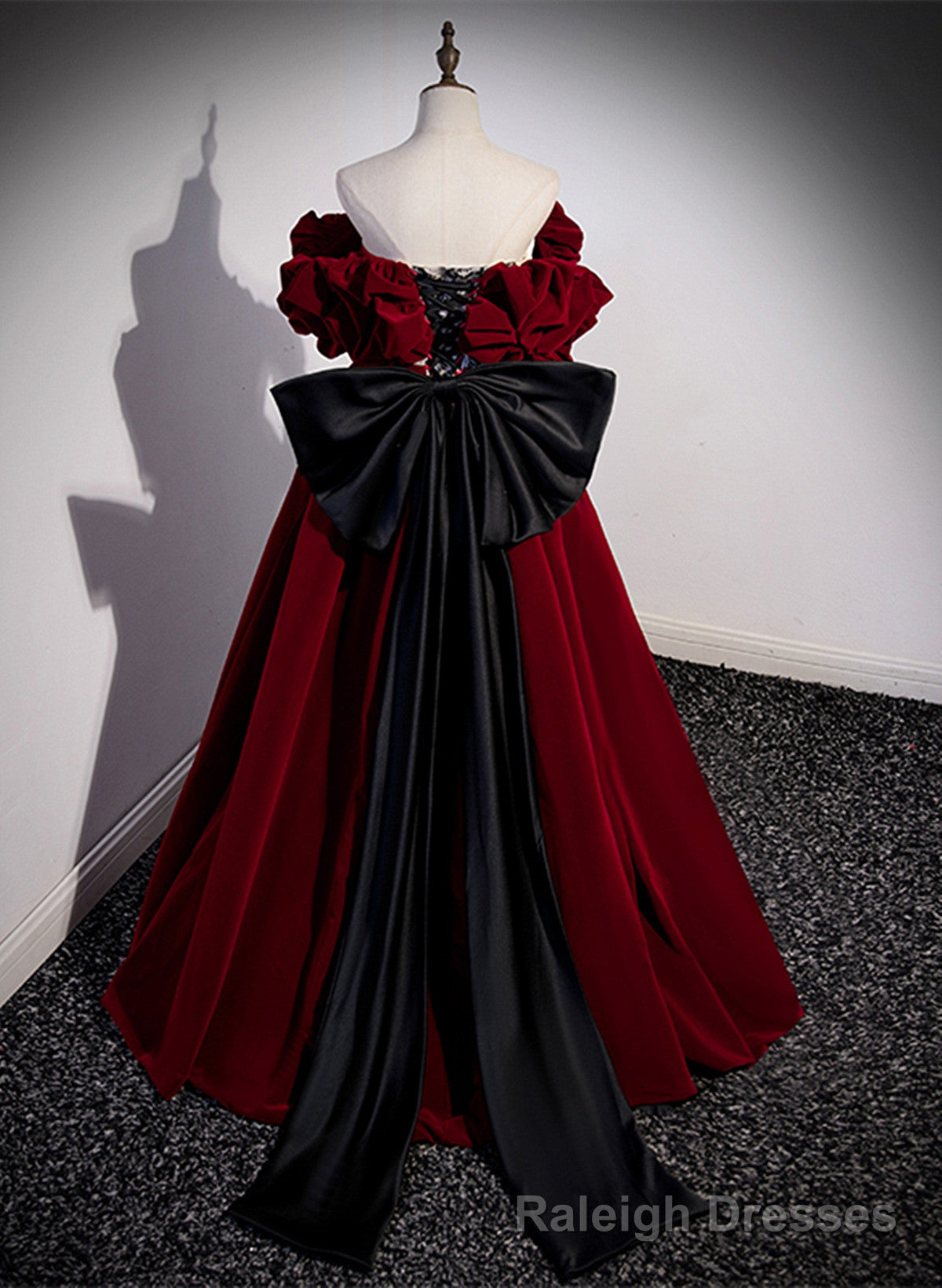 Wine Red Velvet Off Shoulder Prom Dress, A Line Floor Length Prom Dress