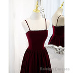 Wine Red Velvet Short Simple Wedding Prom Dress, Dark Red Homecoming Dresses