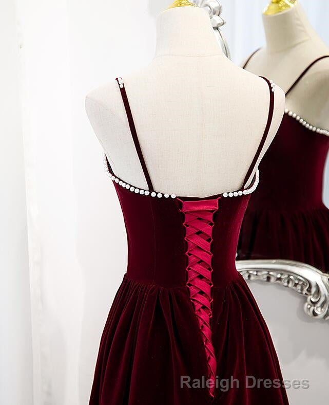 Wine Red Velvet Short Simple Wedding Prom Dress, Dark Red Homecoming Dresses