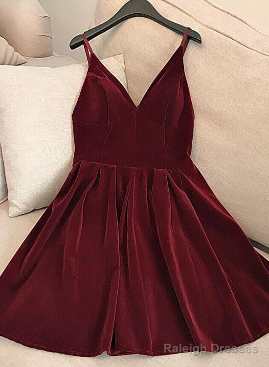 Wine Red Velvet Short V Back Homecoming Dress Party Dress, Dark Red Short Prom Dress Main image
