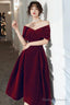 Wine Red Velvet Tea Length Homecoming Dress, Dark Red Party Dresses