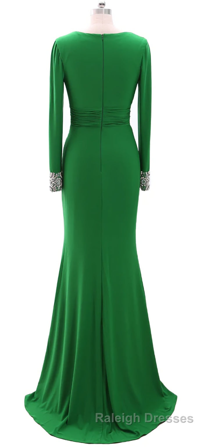 Women Long Mother of Bride Dresses Green Grey Long Sleeve V Neck Evening Dress Secondary image