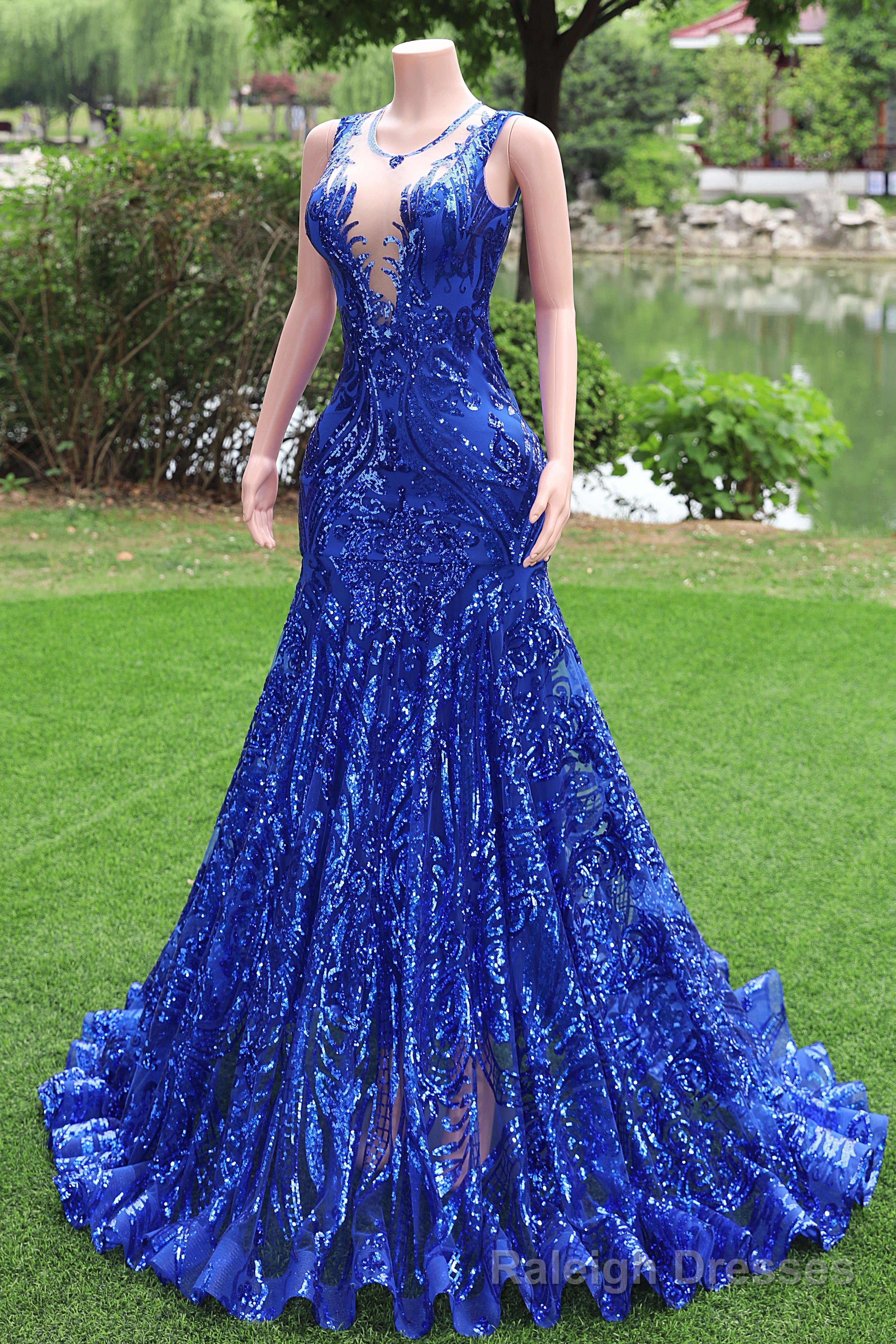 Women Sequined Royal Blue Prom Dresses Sleeveless Cocktail Party Gowns Light Luxury Luxury Evening Dresses Secondary image