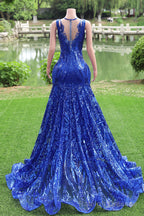 Women Sequined Royal Blue Prom Dresses Sleeveless Cocktail Party Gowns Light Luxury Luxury Evening Dresses