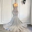 Women Silver Long Mermaid Prom Dress Sheer Mesh Luxury Sparkly Handmade Diamond Black Girl Prom Gala Gown