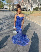 Women Mermaid Prom Dresses Sweetheart Sequin Royal Blue Birthday Prom Dresses