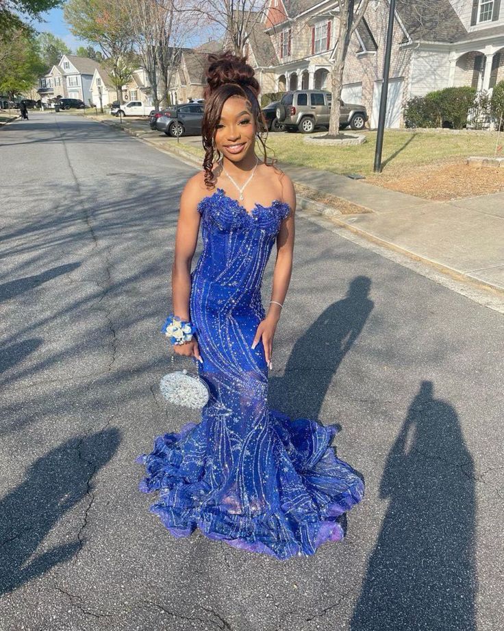 Women Mermaid Prom Dresses Sweetheart Sequin Royal Blue Birthday Prom Dresses