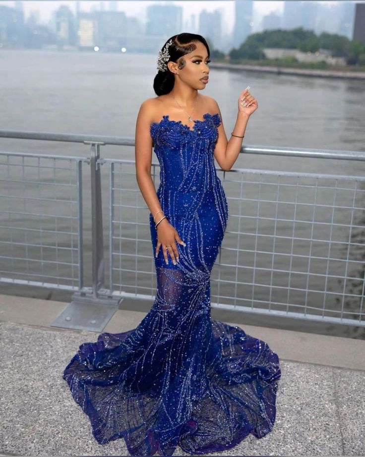 Women Mermaid Prom Dresses Sweetheart Sequin Royal Blue Birthday Prom Dresses