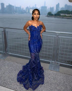 Women Mermaid Prom Dresses Sweetheart Sequin Royal Blue Birthday Prom Dresses