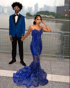 Women Mermaid Prom Dresses Sweetheart Sequin Royal Blue Birthday Prom Dresses