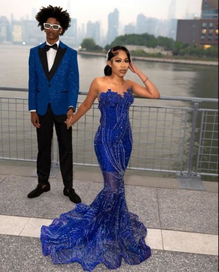 Women Mermaid Prom Dresses Sweetheart Sequin Royal Blue Birthday Prom Dresses
