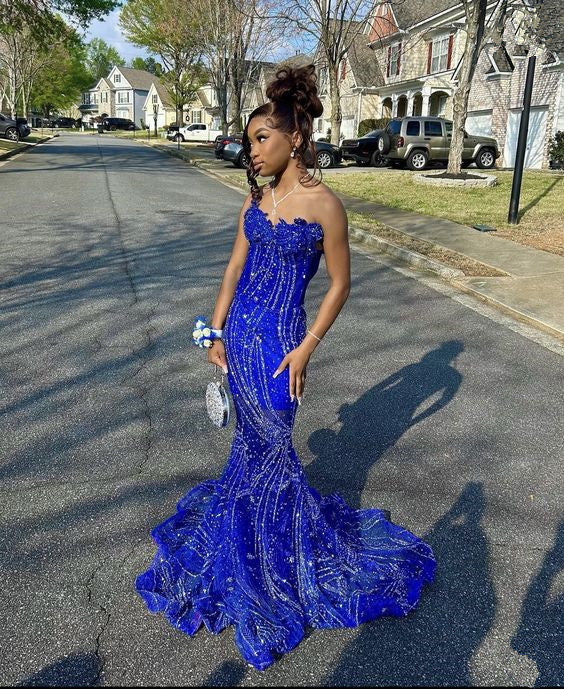 Women Mermaid Prom Dresses Sweetheart Sequin Royal Blue Birthday Prom Dresses