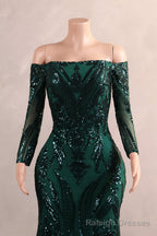 Womens Off Shoulder Mermaid Green Prom Dresses Bride Bridesmaid Dress Evening Party Gowns
