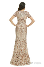 Short Sleeves Sequins A-Line Formal Evening Dress