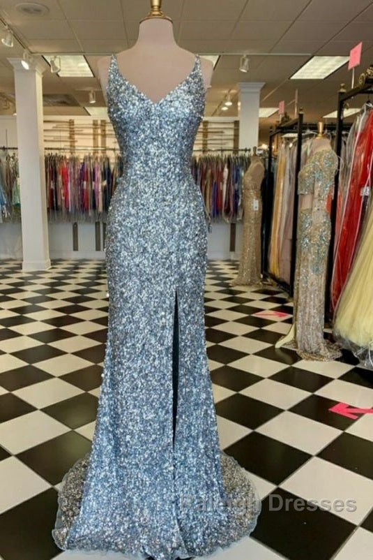 WomenS Spaghetti Straps Sequins Sparkly Prom Dress Formal Graduation Evening Dresses Secondary image