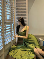 WomenS Suspender Dress Satin Long  Prom Dresses Formal Dress